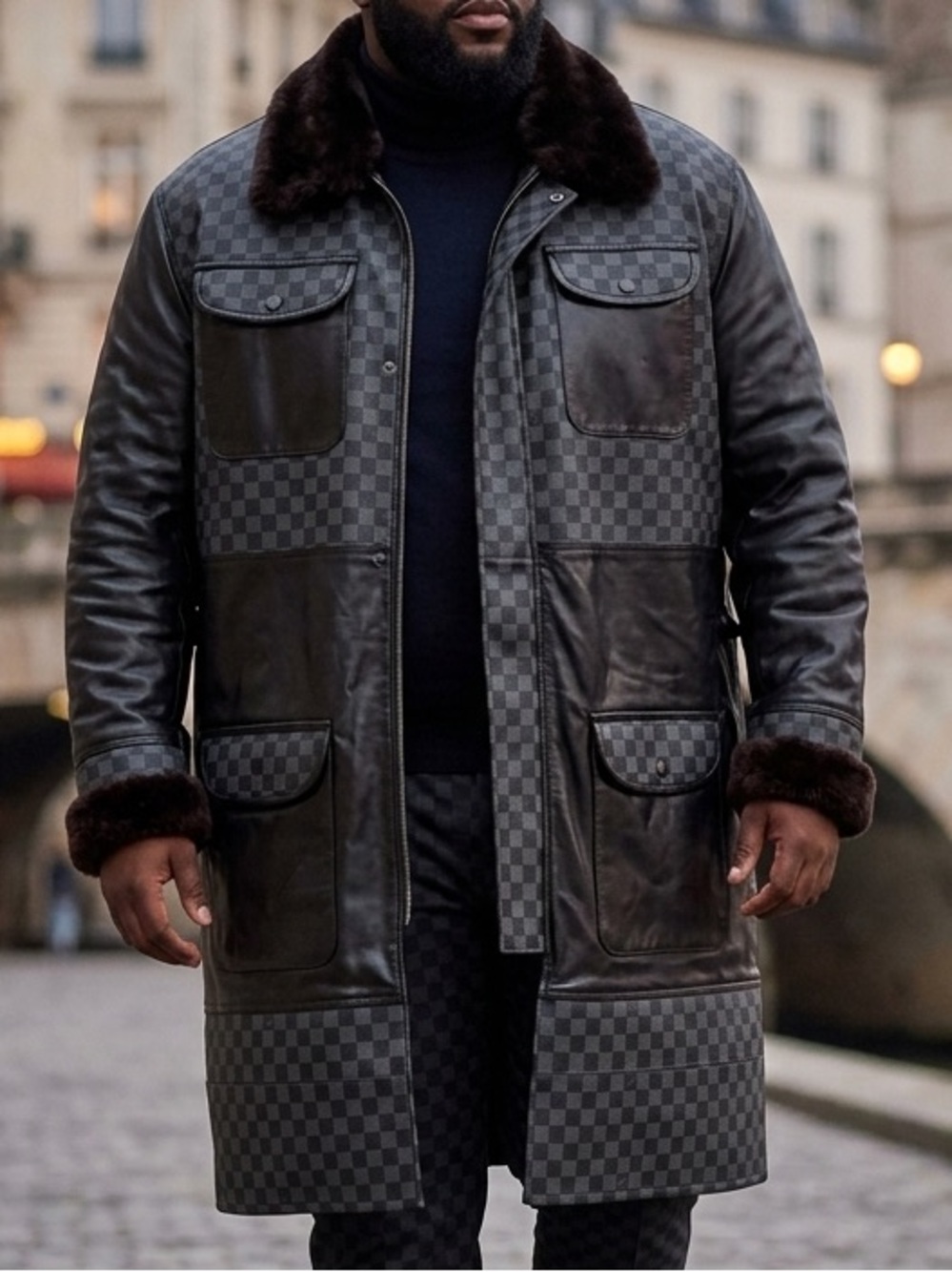 Men's Dark Black Custom Louis Vuitton Trench Coat